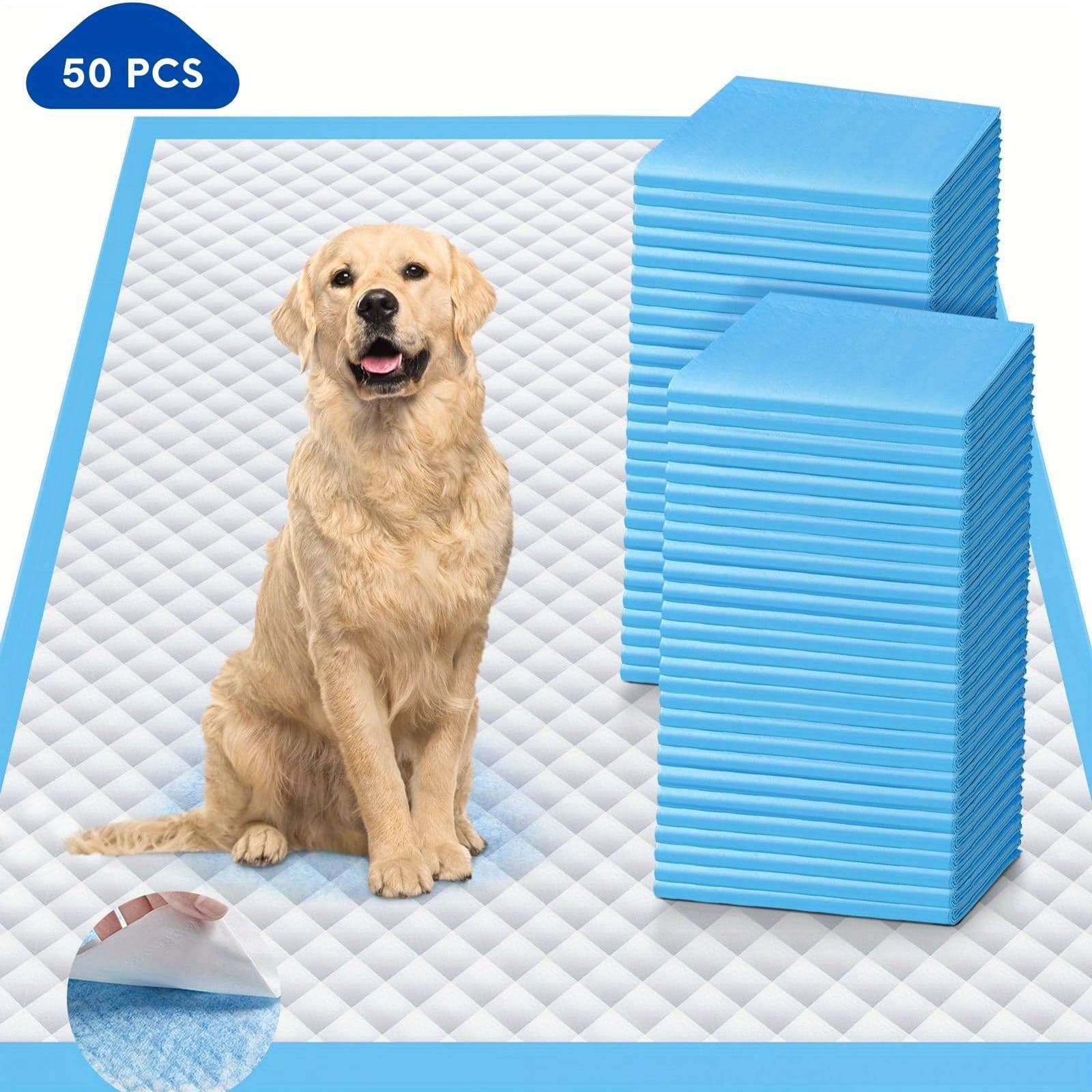 TEMU Extra Large Thick Dog Pee Pads 24" X 24" - Ultra Absorbent 6-layer Design With Lock- | Extra Large Leak-proof Disposable Potty Pads For Puppies, Senior Dogs & Homes, 50/ 100/ 200/ 300/ 400-sheets