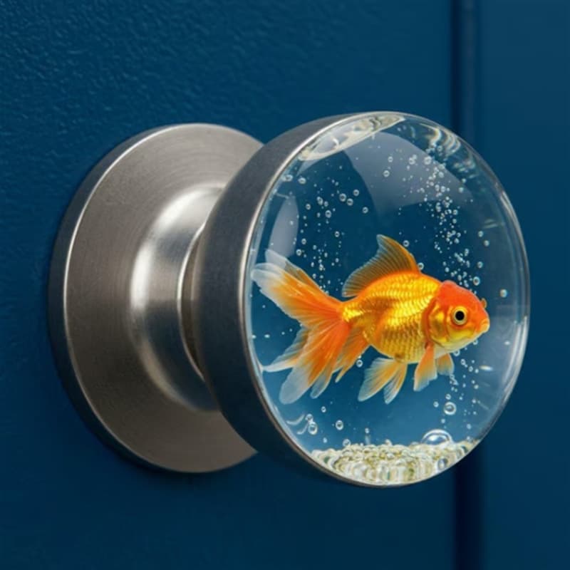 TEMU Stylish And Artistic Goldfish Resin Door Knobs, Decorative Handles For Cabinets And Wardrobes, Crystal Goal Handles With Embedded Resin Crafts