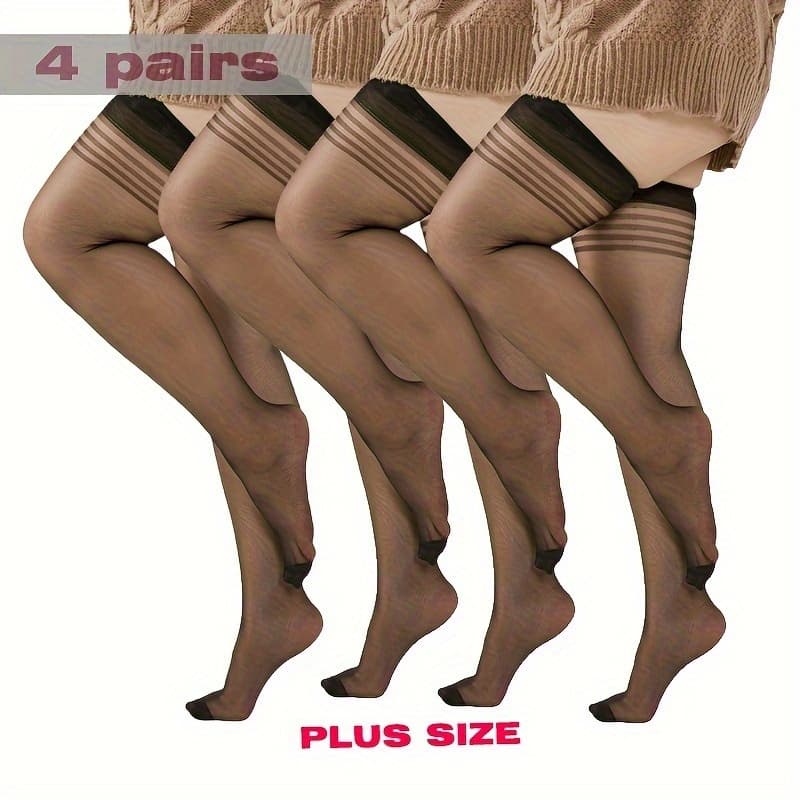 TEMU 4 Pairs Of Women's Plus Size High Socks - Elegant Solid Color Elastic And , Hand Wash Only, Multi-functional Clothing Accessories, Exquisite Stockings, Comfortable Underwear