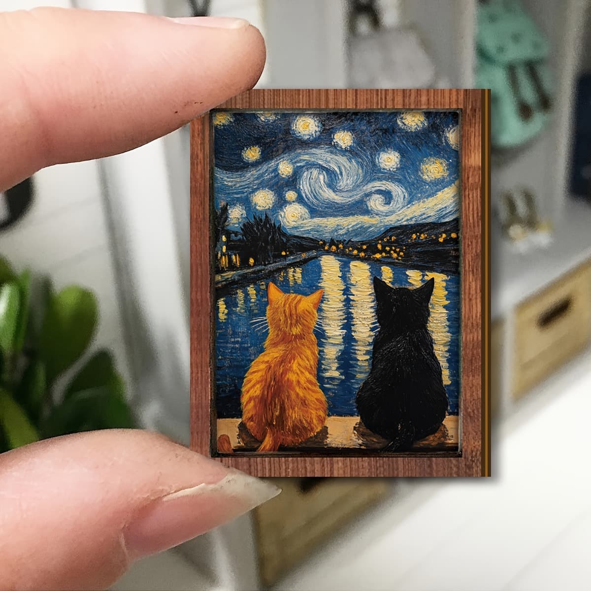 TEMU Handmade Mini 3d Wooden Wall Art & Dollhouse Decor - Retro Farmhouse Suitable For Dollhouse, Wood Layered Tray Decoration With Cat-themed Painting, Rustic Decor For Dolls, Handmade Design