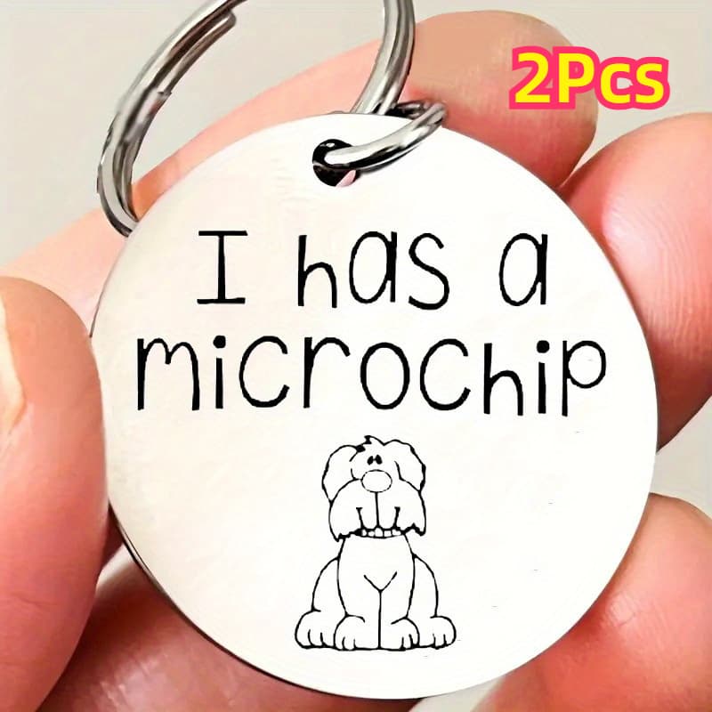 TEMU 2pcs Engraved Stainless Steel Pet Keychain - "i Has A " Dog Tag, Durable Keyring Pendant For Animal Identification And With Bright Finish, Pet , Keychain, Animal Identification,