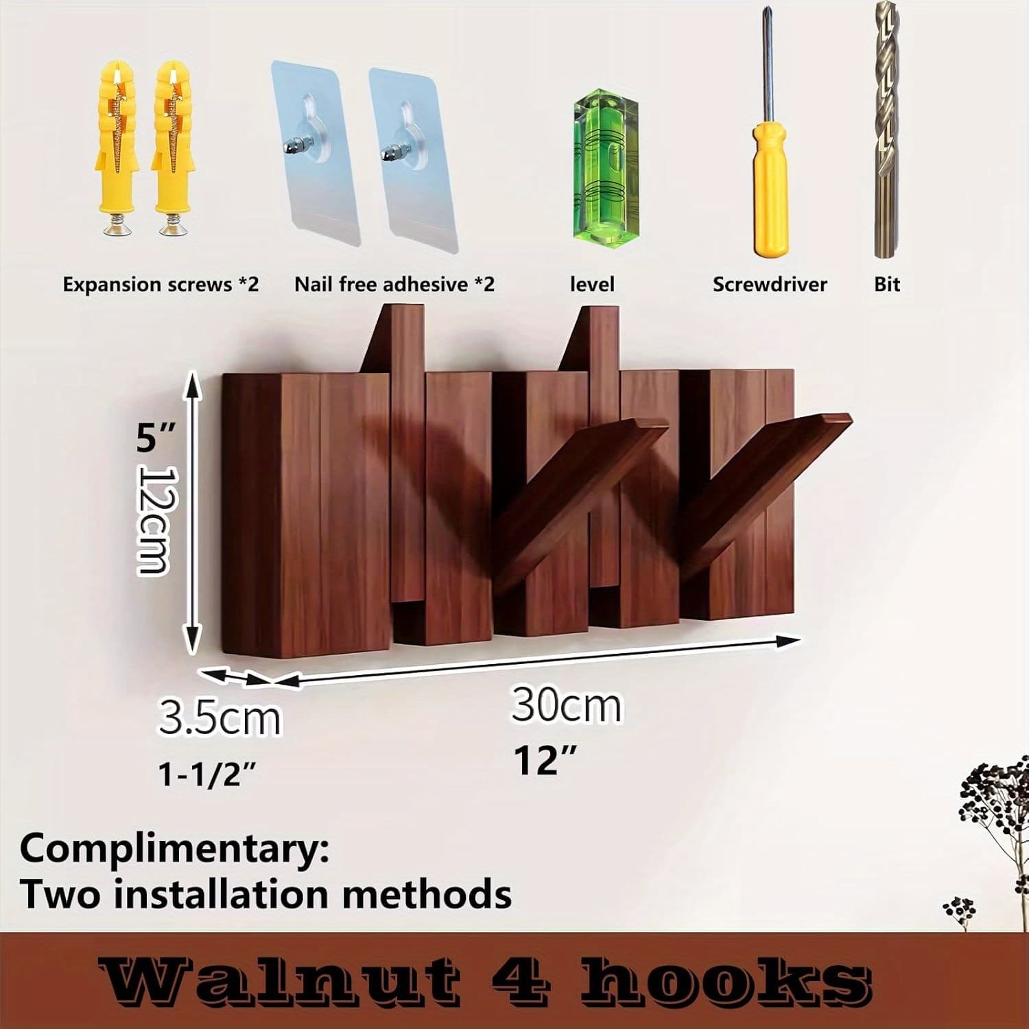 TEMU Modern Walnut Wooden, With 4/6/8/10/12 Hooks, Coat Rack, Hooks, Wall Mounted, Accordion, Entryway, Bedroom, Bathroom, Solid Wood, Smooth Polishing, Stable , Holds 22 Lbs, Floating Shelves
