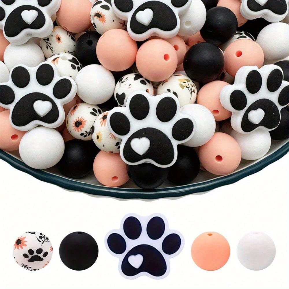 TEMU 37pcs Dog Claw Shaped Silicone Bead Set - Fashionable Diy Crafts Set Pen, Rope, Bracelet, Keychain, Party Decoration, Bead Bag, Accessories, Crafts, Fashion