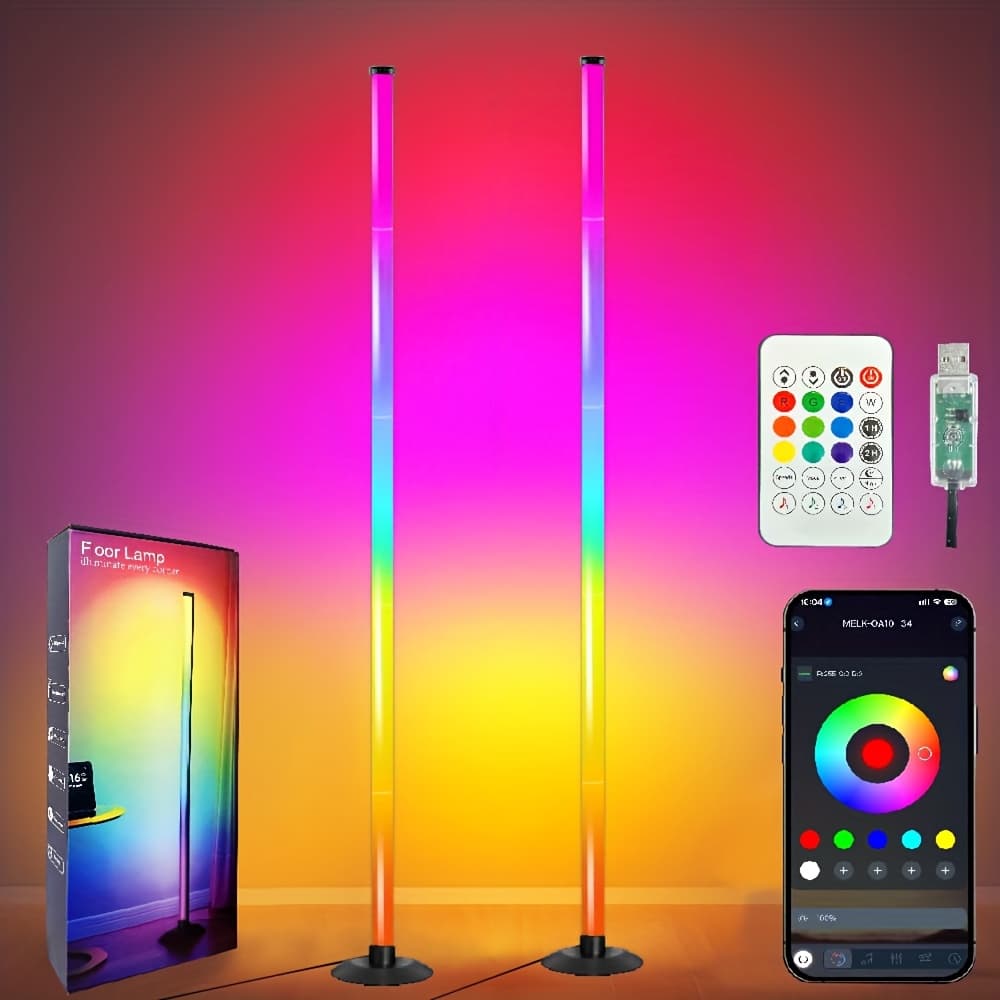 TEMU Smart Rgb Led Corner Floor Lamp With App & Remote, Music Sync Rgb, Adjustable Brightness/dimming, Modern Vertical Light Suitable For Living Room, Bedroom, Parties - Compatible Floor Lamp With