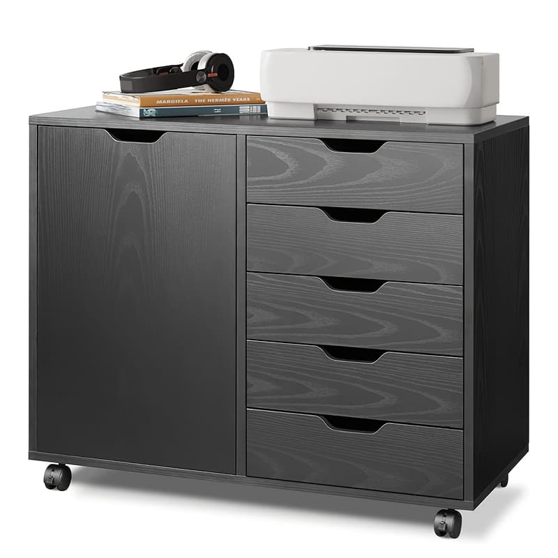 TEMU 5-drawer Wood File Cabinet, Mobile Printer Stand With Adjustable Shelf And Wheels, Storage Shelves For Home Office, 31 Inch