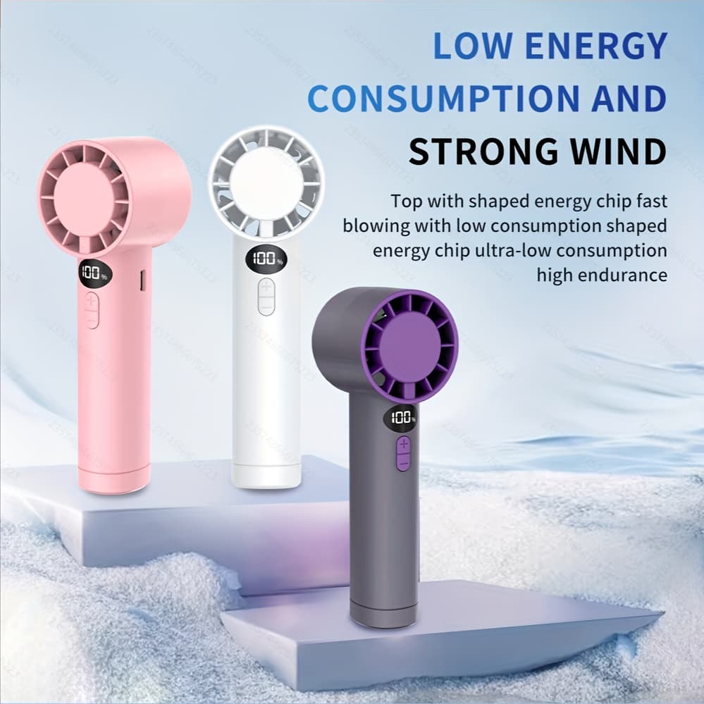 TEMU Portable Handheld Fan, 100-speed Adjustable Turbine Mini Fan, - Long-life Brushless , 3000mah Large Capacity Battery Rechargeable Personal Fan, Metal Texture Body, Lcd Digital Display Screen, 13