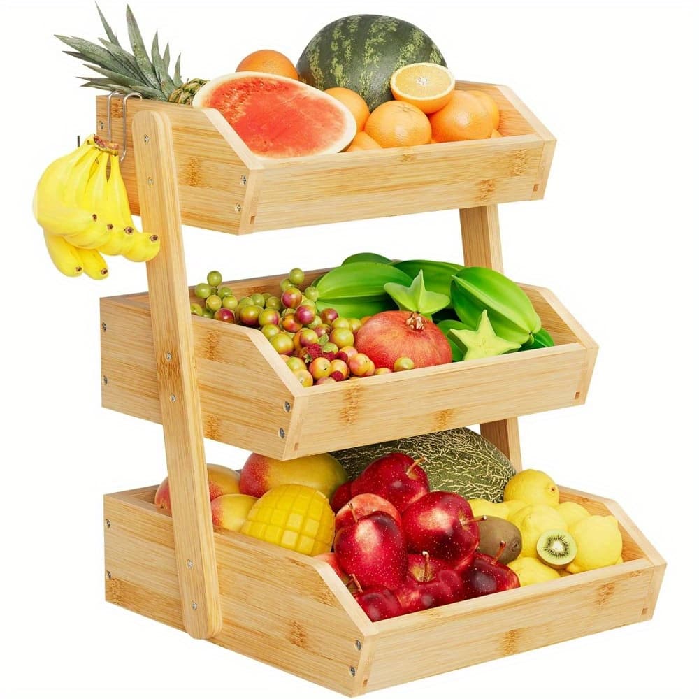 TEMU 2/ 3 Tiers Fruit Basket, Bamboo Fruit Basket, Multipurpose Large Capacity For Vegetables Fruit And Snack, Kitchen Fruit Stand Storage, Fruit Basket For Kitchen, Shelf Baskets
