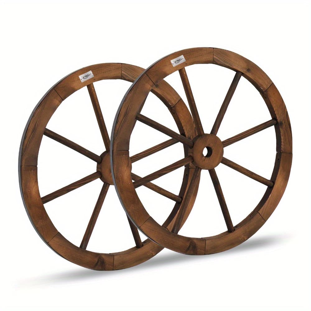 TEMU Bonnlo Vintage Wheels (pair Of 2), 30" Diameter Carbonized Fir Wood Western-themed Decoration. Ideal For Wall Display In Pubs, Garages, And Outdoor Areas