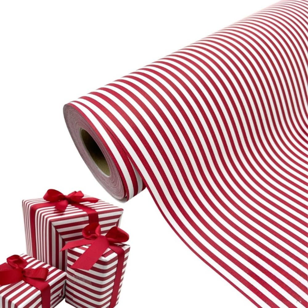 TEMU Red Candy Thin Stripe Gift Wrapping Paper