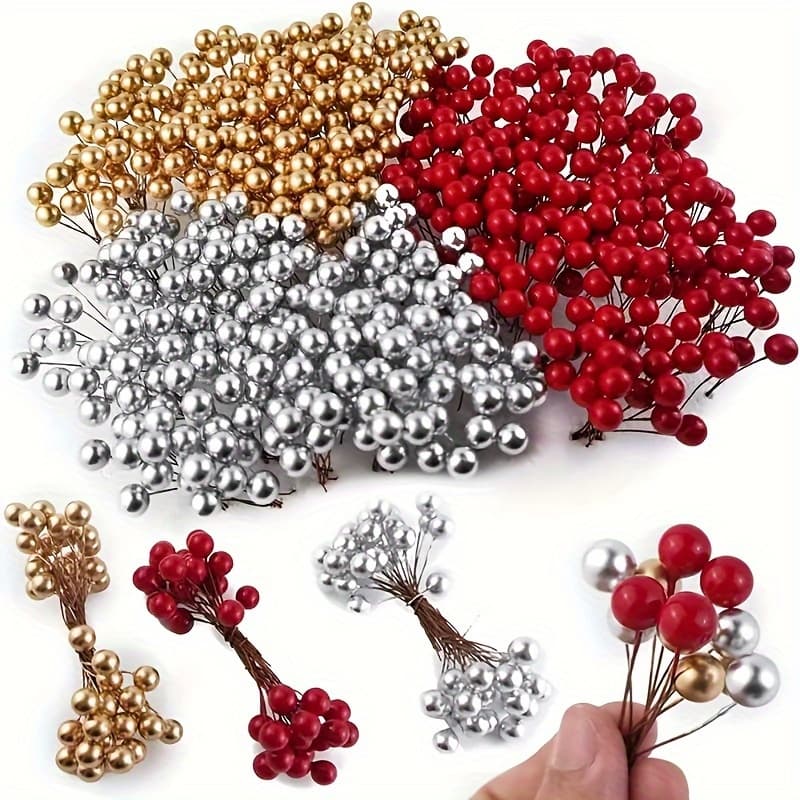 TEMU 110pcs Vibrant Mixed Color Artificial Red Berries - Ideal For Diy & Home Decor, Perfect For Christmas, Halloween, Easter, Thanksgiving & New Year, Christmas Decor