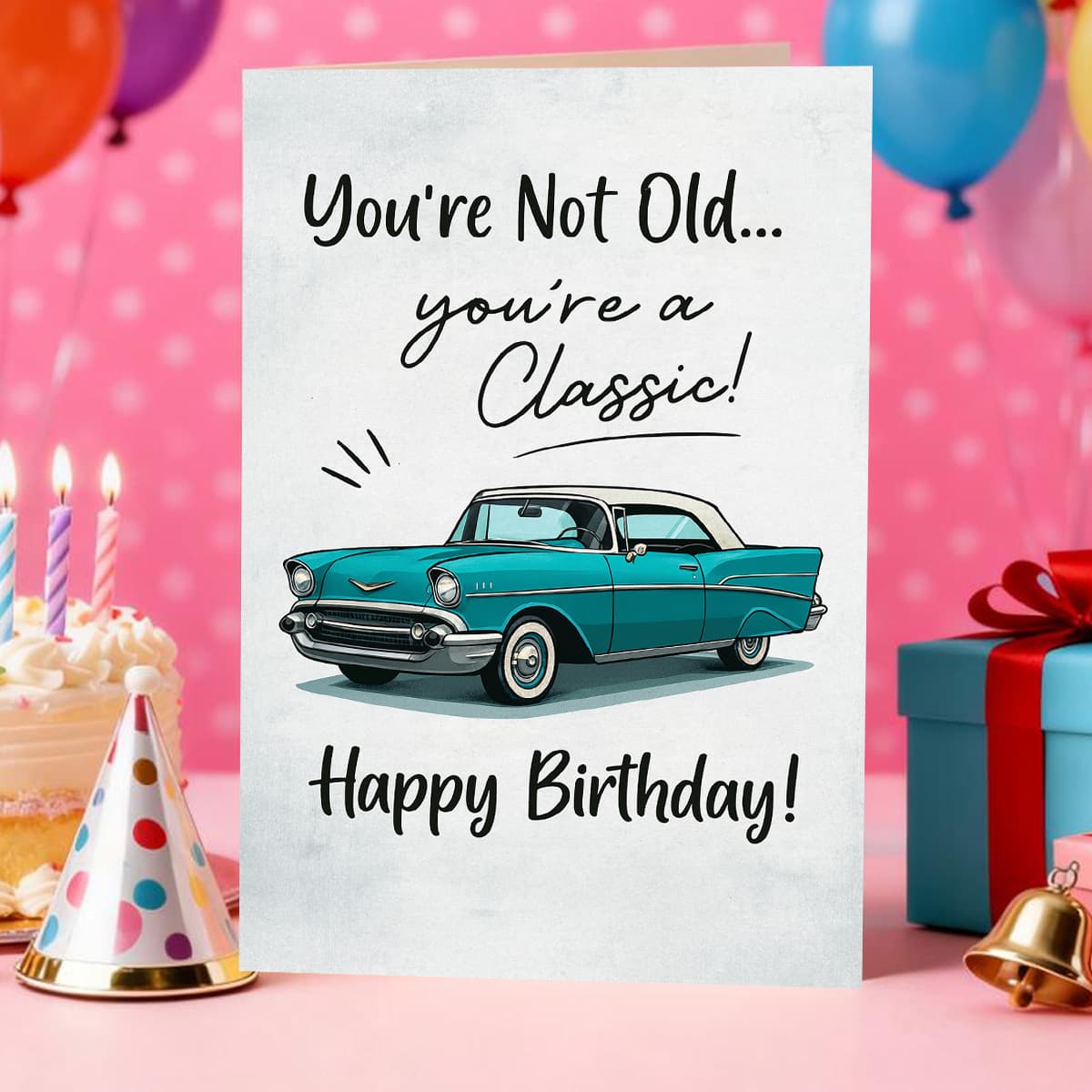 TEMU 1pc Retro Style Birthday Card, You're Not Old... You're A Classichappy Birthdayfeatures Convertible Vintage Car, Suitable Gifting To Car-loving Elders As A Birthday C