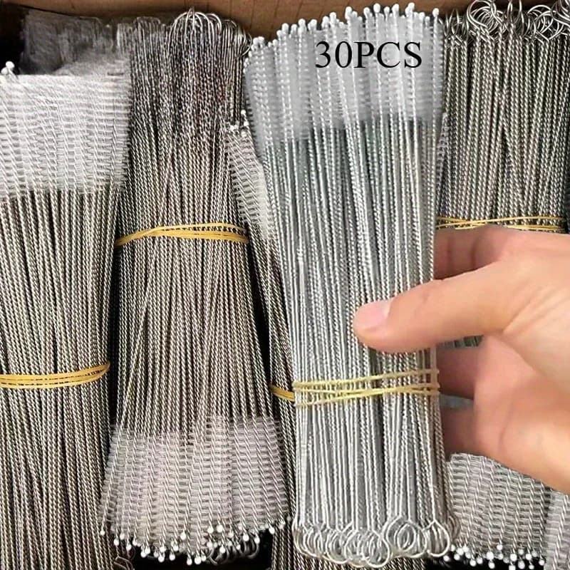 TEMU 30pcs Stainless Steel Straw Cleaning Brushes Long Handle Drink Straws Tube Brush For Cup Bottles Clean Tools