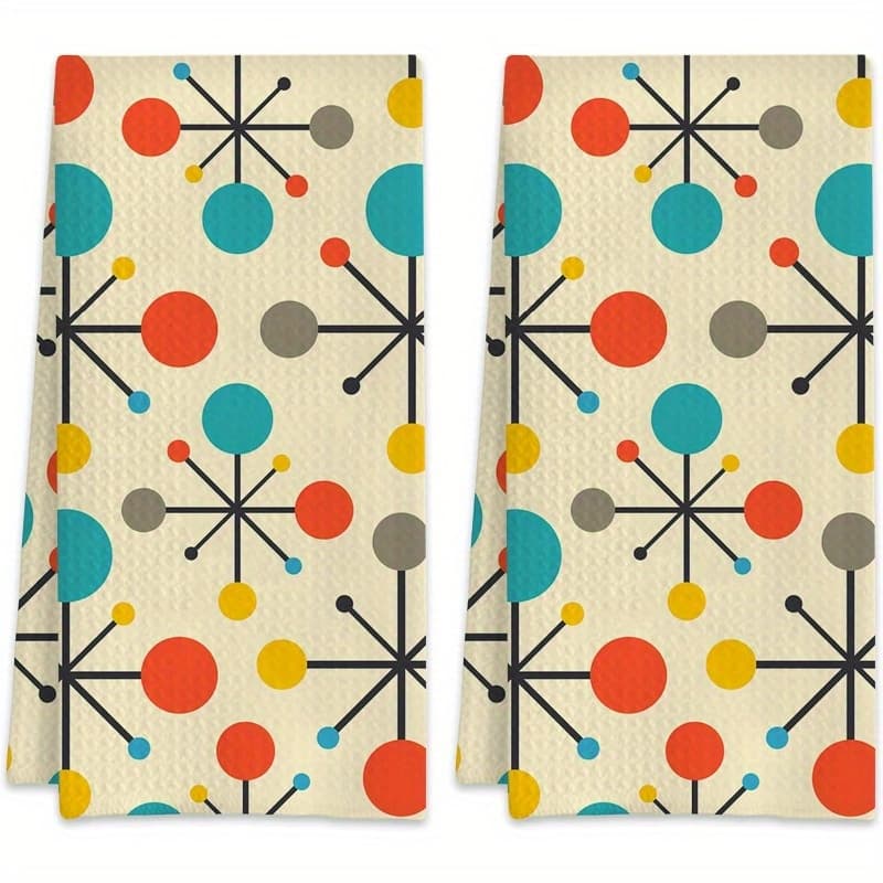 TEMU Of 2 Kitchen Towels Measuring 18 By 26 Inches, Featuring A Mid-century Modern Colors, Ideal For Quick Drying. Perfect As Gifts For Men And Women, Towels Used For Drying Dishes, Towels, Bar Towels