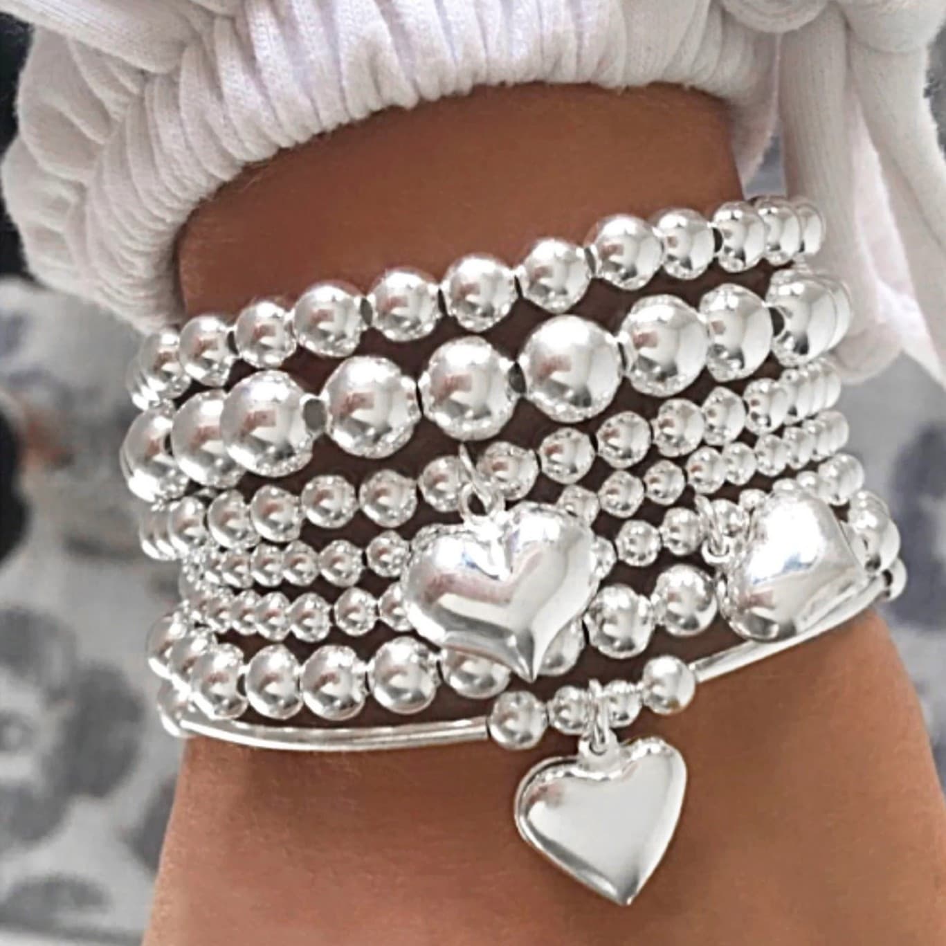 TEMU 7pcs Bohemian Style Heart-shaped Pendant Beaded Bracelet Set For Women Suitable For Sending Sisters