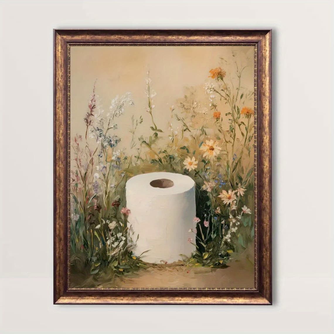 TEMU 1pc Vintage Scroll Canvas Painting - Neutral Plant Wall Art Print Suitable For Bathroom Decor, Housewarming Gift, Unframed Floral Scrollwork For Small Spaces