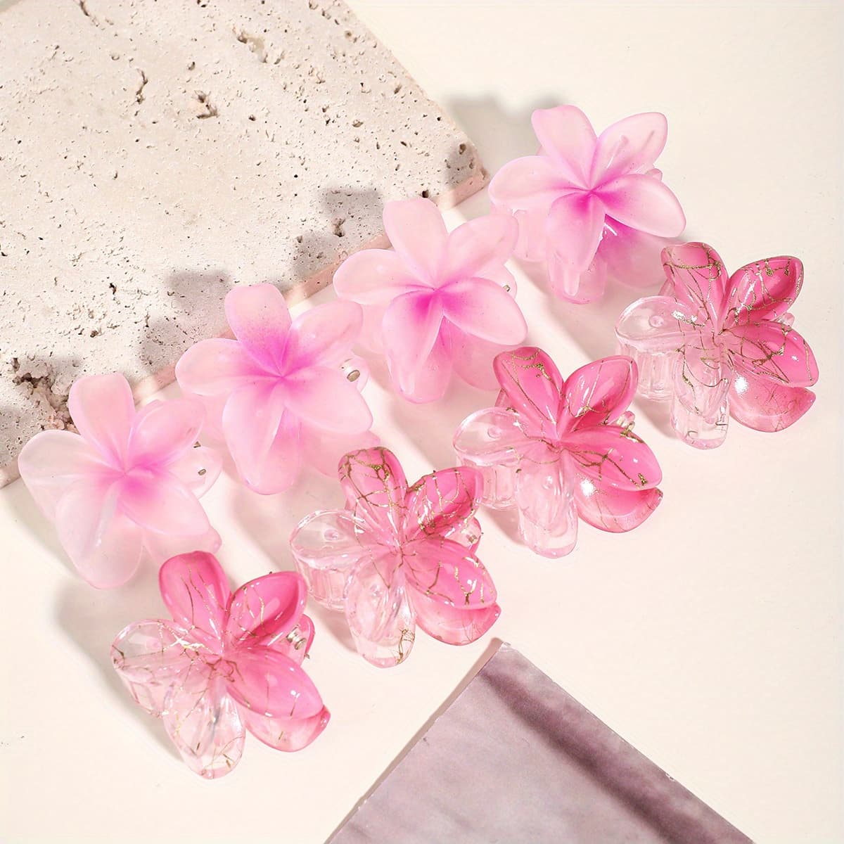 TEMU 8pcs/set Of Dopamine Flower Small Hair Claw Sweet Cute Fashion Hair Clip, Suitable For Daily Wear, Gradual Jelly Color Non-slip Small Hair Claw, Suitable For Women' Use And Holiday Travel