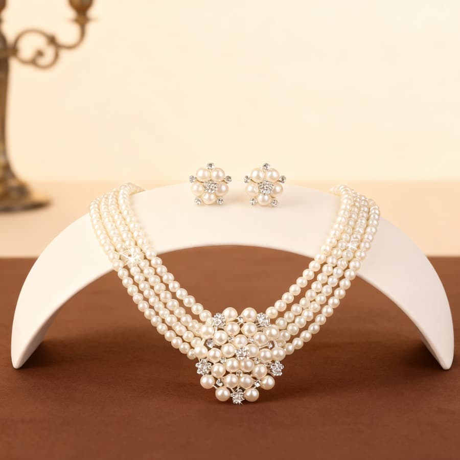 TEMU High-quality Steel, Hypoallergenic, Elegant Retro Style, White, Fade-resistant Pearls Jewelry Set, For Autumn And Winter, To Lover, Wedding Anniversary, Local Warehouse, A Delicate Gift For Women