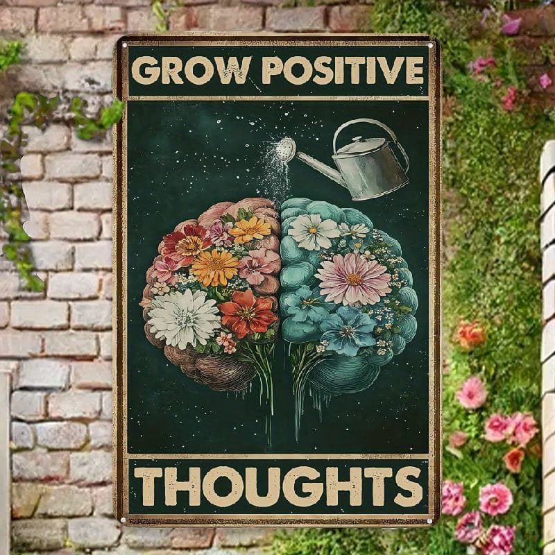 TEMU Decorative Signs And Plaques Vintage Metal Wall Sign - Grow With Floral , 8x12 Inch Motivational Home Decor For Living Room, Kitchen, Office And Garden, Home Decor Aesthetic