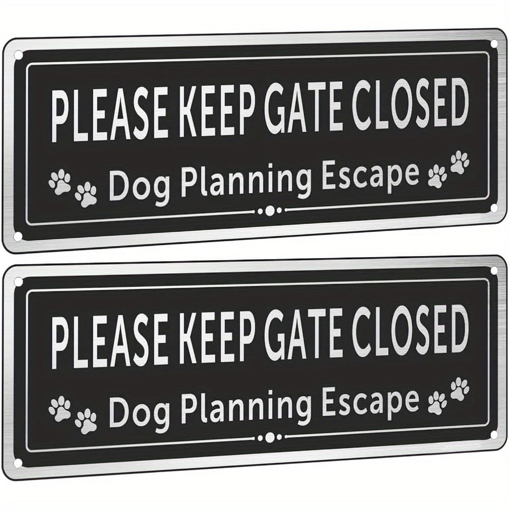 TEMU 2 Rust-resistant Aluminum Warning Signs, 3.5x9.8 Inches - High Quality, , Black With And "please Close The Door" Text, For Dog Safety, Dog Door Sign