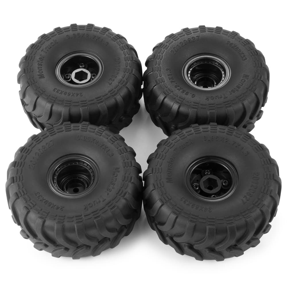 TEMU 4pcs Monster Truck Tire & Wheel Set - High-performance Rubber For Rc Cars, Fits 1/18 & 1/24 Scale Models