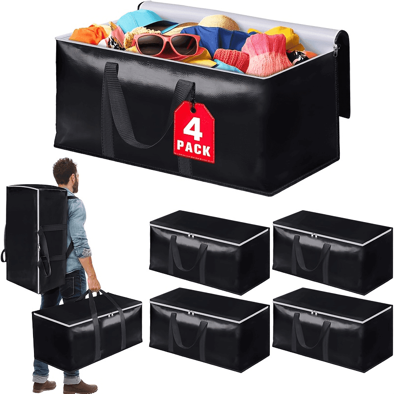 TEMU 4/8 Heavy-duty Extra-large Capacity Moving Bags | Storage Bags With Backpack Straps, Double Zippers And Sturdy Handles, Multi-functional Pp Material, Rectangular Design