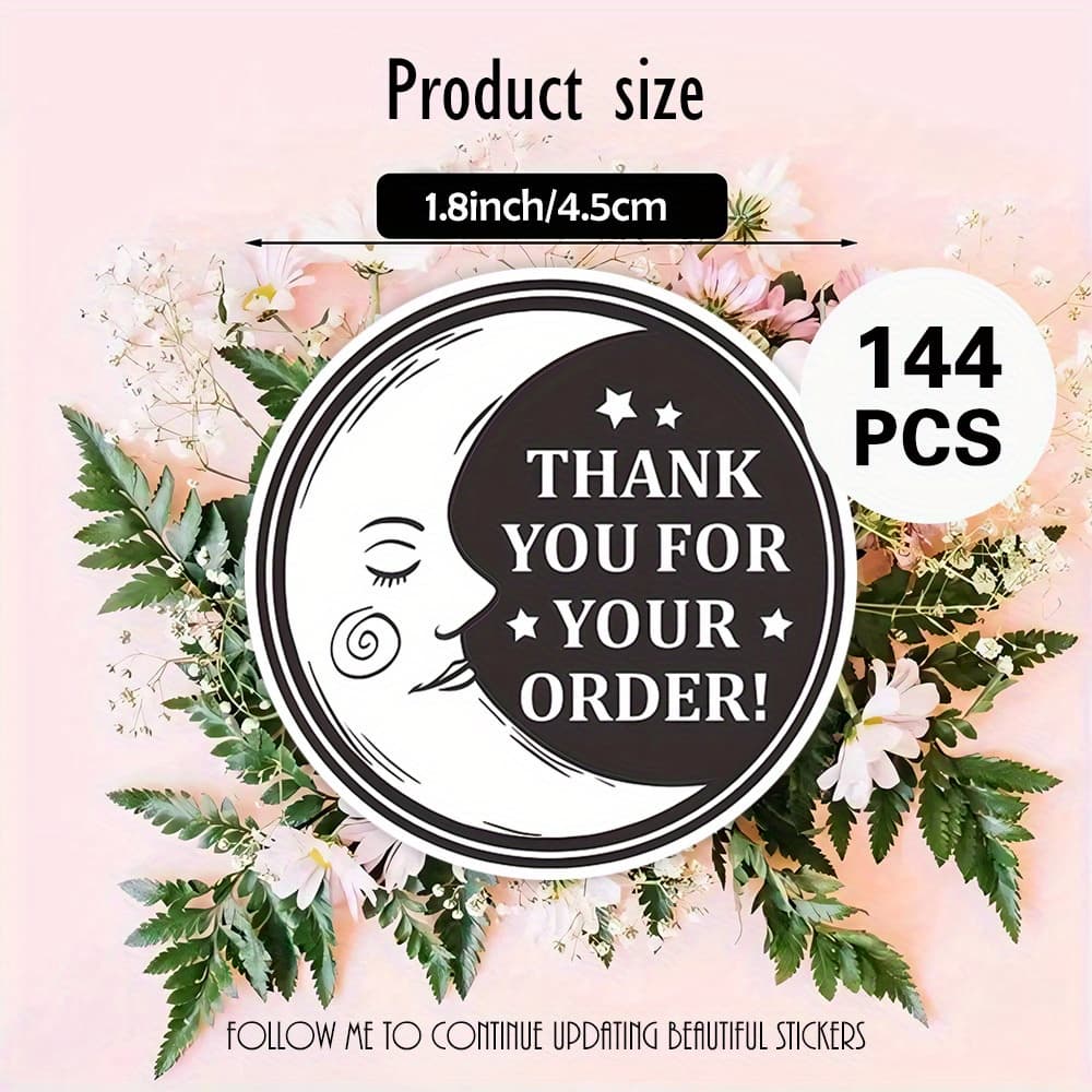 TEMU 48pcs 96pcs 144pcs Stickers With "thank You For Your Order!", Moon, Stars – Business Packaging, Thank You Cards, Customer Gifts & Expressing Gratitude