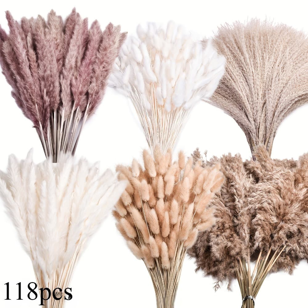 TEMU 118pcs Multicolor Artificial Pampas Grass & Rabbit Tail Grass Bouquet | Soft Boho Home Decor, Ideal For Weddings, Parties, Outdoor Festivals, Valentine's Day, Spring Decorations, , 's Day