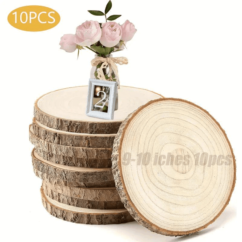TEMU 10pcs Natural Polished Wood Rounds - 9 Inch Wood Slices Suitable For Wedding, , Cake Stands, Diy Crafts, Candle Holders For Christmas, Halloween Party Decor - Natural Wood Circles