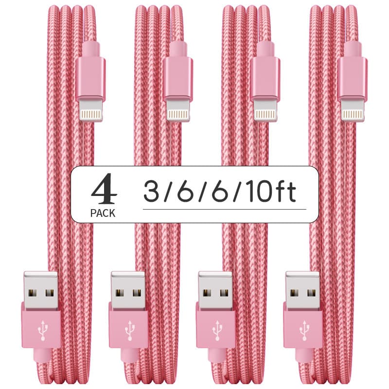 TEMU 4pcs 3ft*2/ 6ft*4/ 9ft*2/ Charging Cable Mfi Cable Nylon Braided Fast Charging Cord Compatible For Iphone14/ 13/ 12/ 11/ X/ Max/ 8/ 7/ 6/ 6s/ 5/ 5s/ Se/ Plus/ Ipad