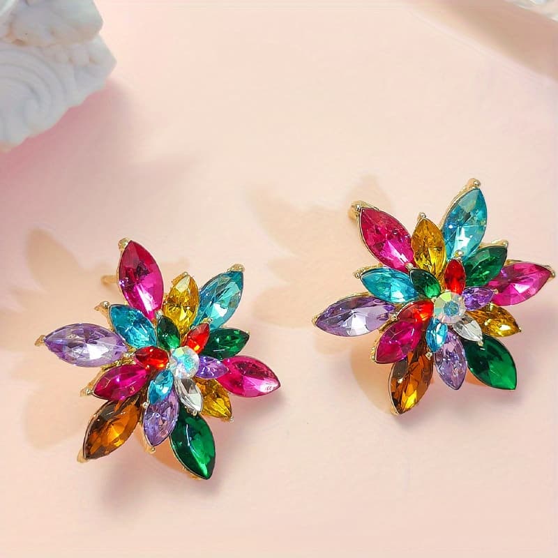 TEMU 1 Pair Of Vibrant Flower Earrings - Elegant Bohemian Style, Perfect For Parties, Holidays, And Casual Wear, Thanksgiving Gift
