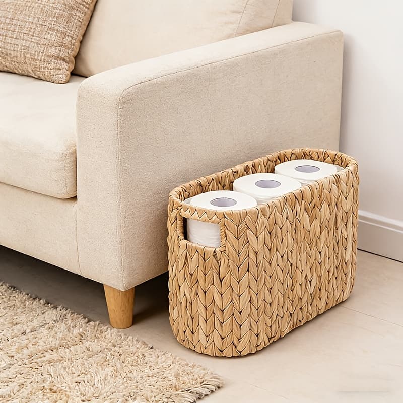 TEMU Woven Toilet Paper Storage Basket With Side Opening Roll Holder, Suitable For Bathroom Vanities, Decorative Storage Basket For Small Spaces, A Essential, Shelf Storage Basket, Shelf Baskets
