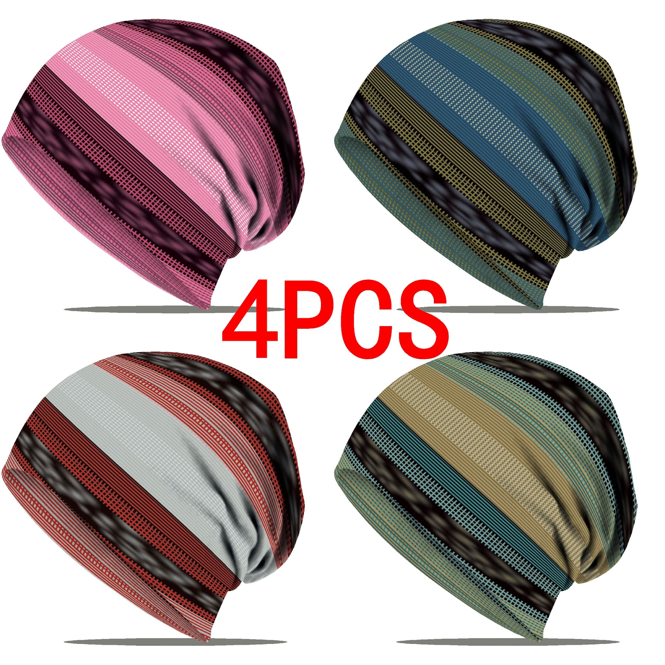 TEMU 4 Soft Striped Caps - Casual, Breathable, Elastic Polyester Blend, Hand Wash, Blue And Grey Tones, Perfect For Outdoor Cycling Without Brims