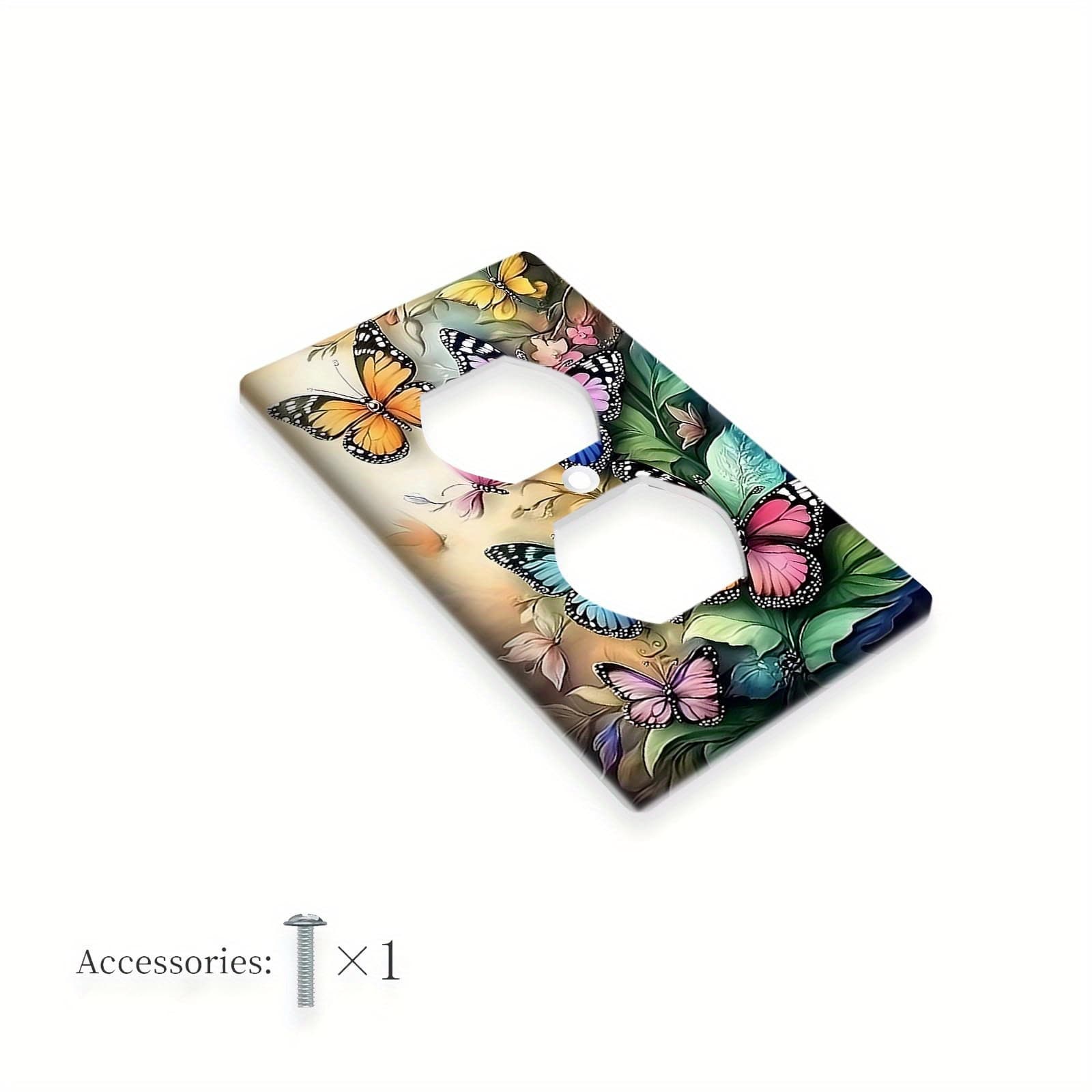 TEMU 1gang Or 2gang Colorful Butterflies Flowers Decor Print Light Switch Plate Cover For Bedroom Bathroom Living Room Home Wall Panel Decor - Pack Of 1