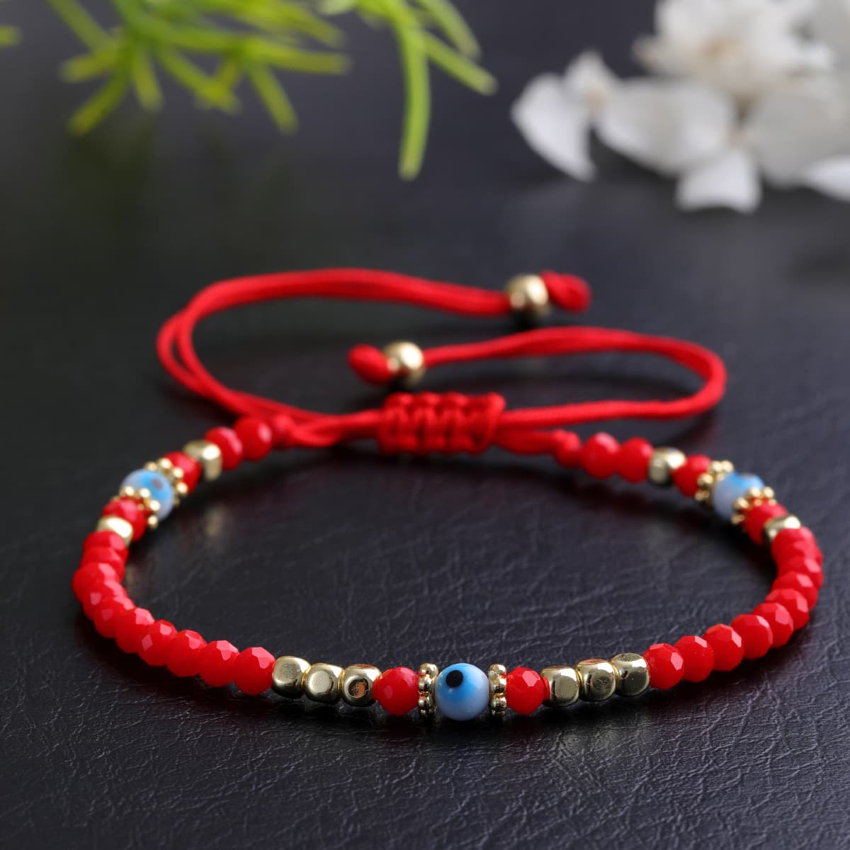 TEMU A Red String Evil Eye Bangle Bangle Bracelet, Easy Design, Artificial Crystal Beads, Metal Beads, Woven Style, Fashionable Women's Bangle Bangle Bracelet