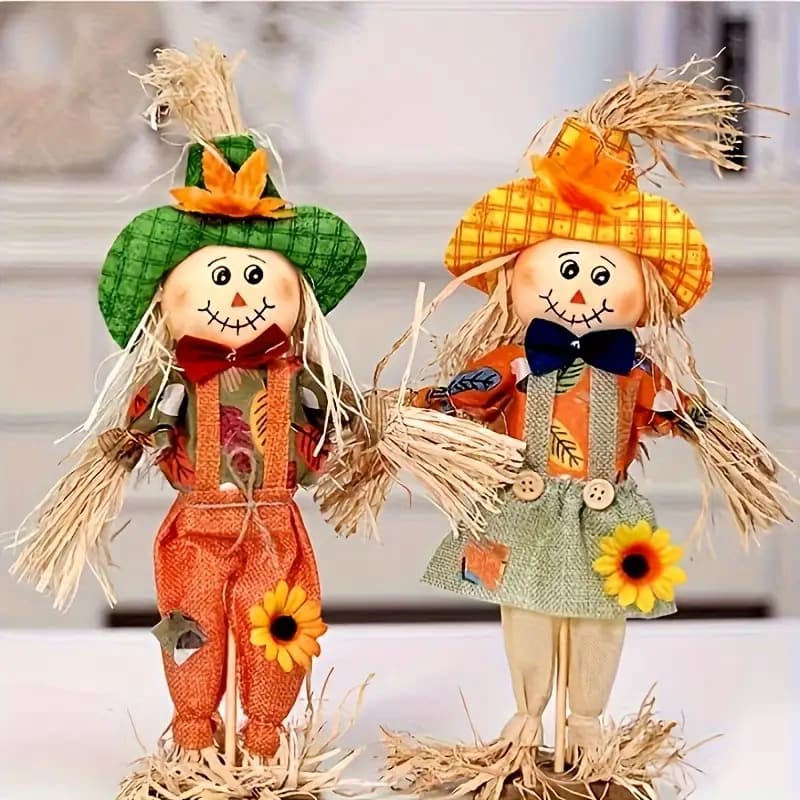 TEMU Halloween Decoration Set Of 2- Festival Standing Pumpkin Doll, Non-electric Collectible Statue For Amusement Parks, Restaurants, And Shopping Malls Autumn Decoration