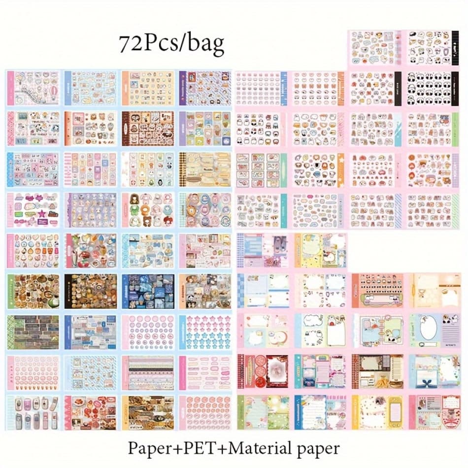 TEMU 1 Book Of 72 Sheets, 1500+ Sticker Sheets, Mini Theme With Small Animals And Patterns, Retro Cartoon Style, Diy Decoration And Clipboard Material Stickers