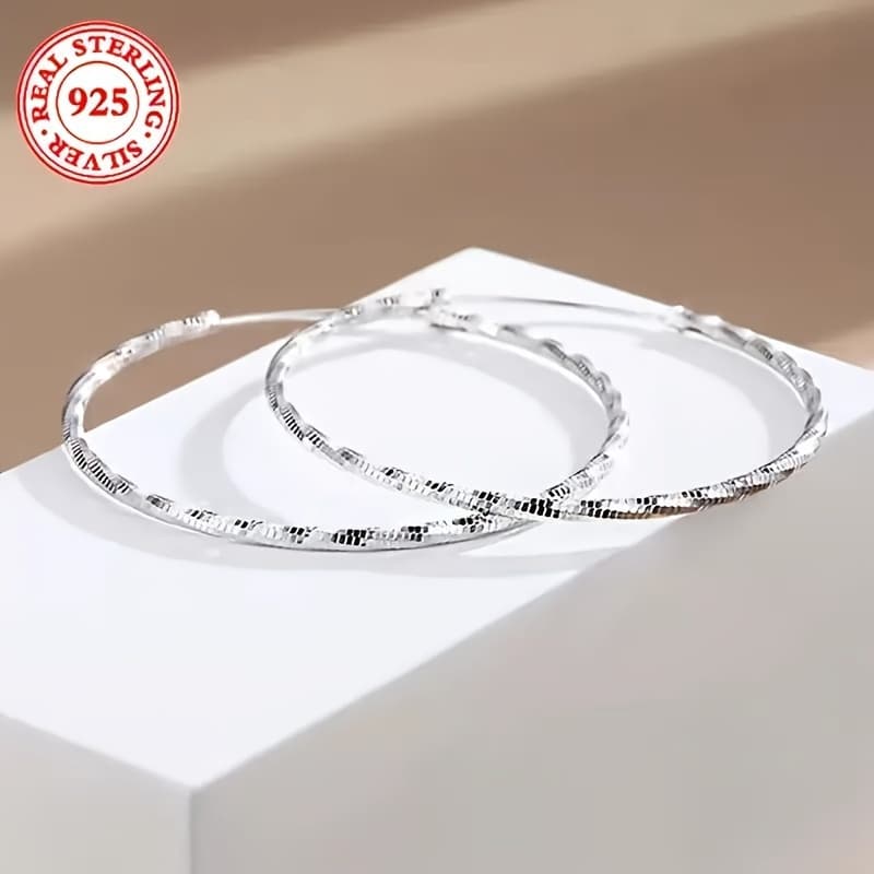 TEMU 925 Sterling Silver Round Earrings With Shiny Venus Texture Design, Lightweight And Fashionable Accessories, Elegant And Multifunctional, Classic Minimalist Style
