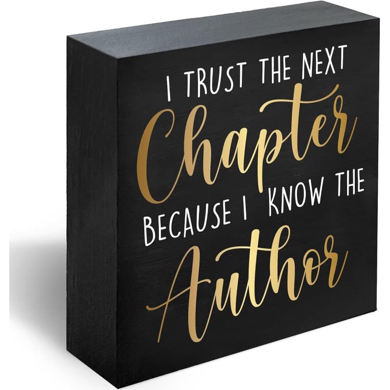 TEMU I The Next Chapter" Inspirational Wooden - 5x5 Inch Rustic Graduation Quote Decor, Black With Golden Lettering, Home, Shelf, Or Wall Display, Unique Graduation Gift