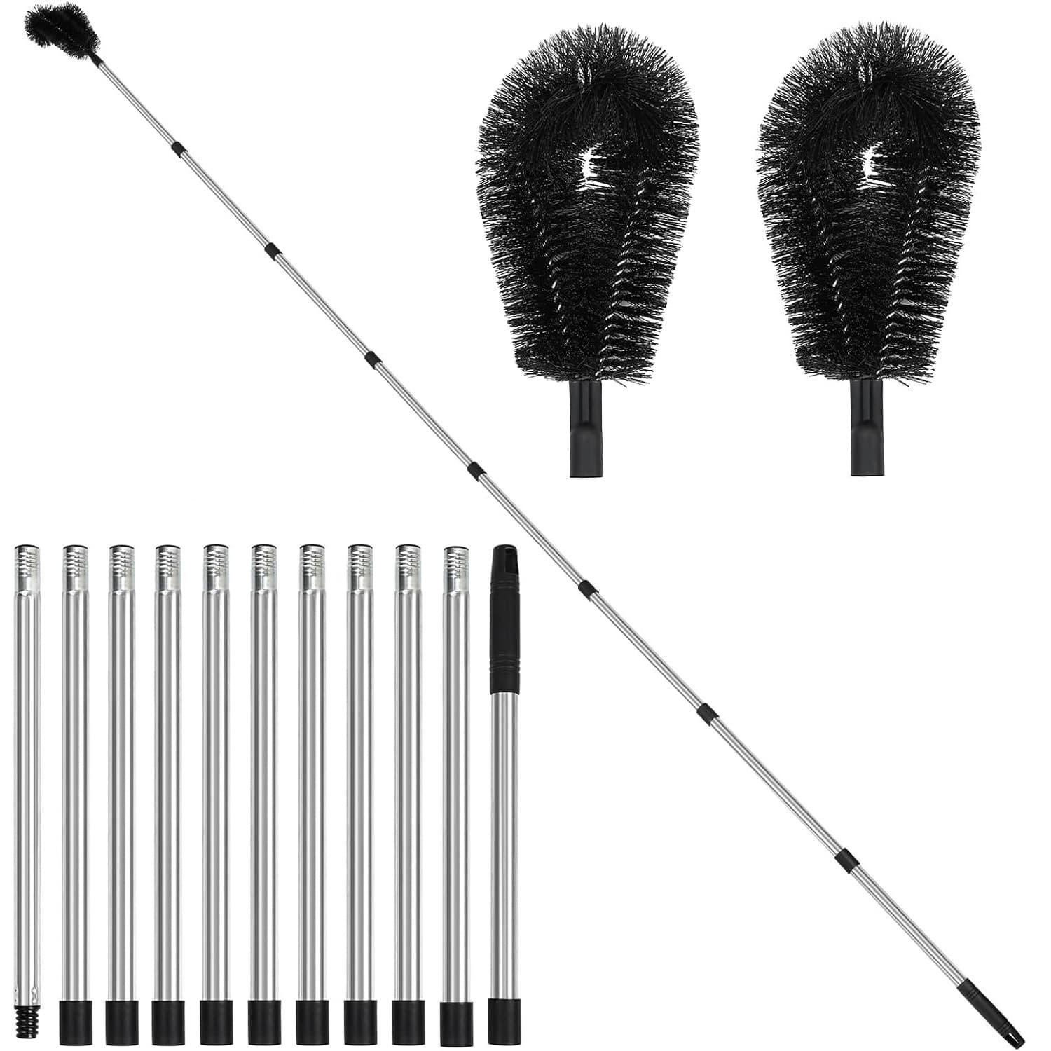 TEMU 2025 Premium Gutter Cleaning Kit - Extra Long Telescopic Handle With , Leaf Roof Cleaner Brush & Extendable Pole Attachment(black)