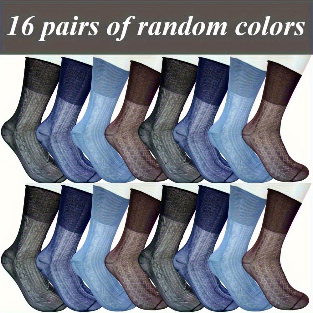 TEMU 16 Pairs Of Random Color Men's Lightweight Breathable Socks, Thin For Summer, Moisture Wicking, Elegant , Suitable For Daily Leisure, Suitable For Important Business Banquets
