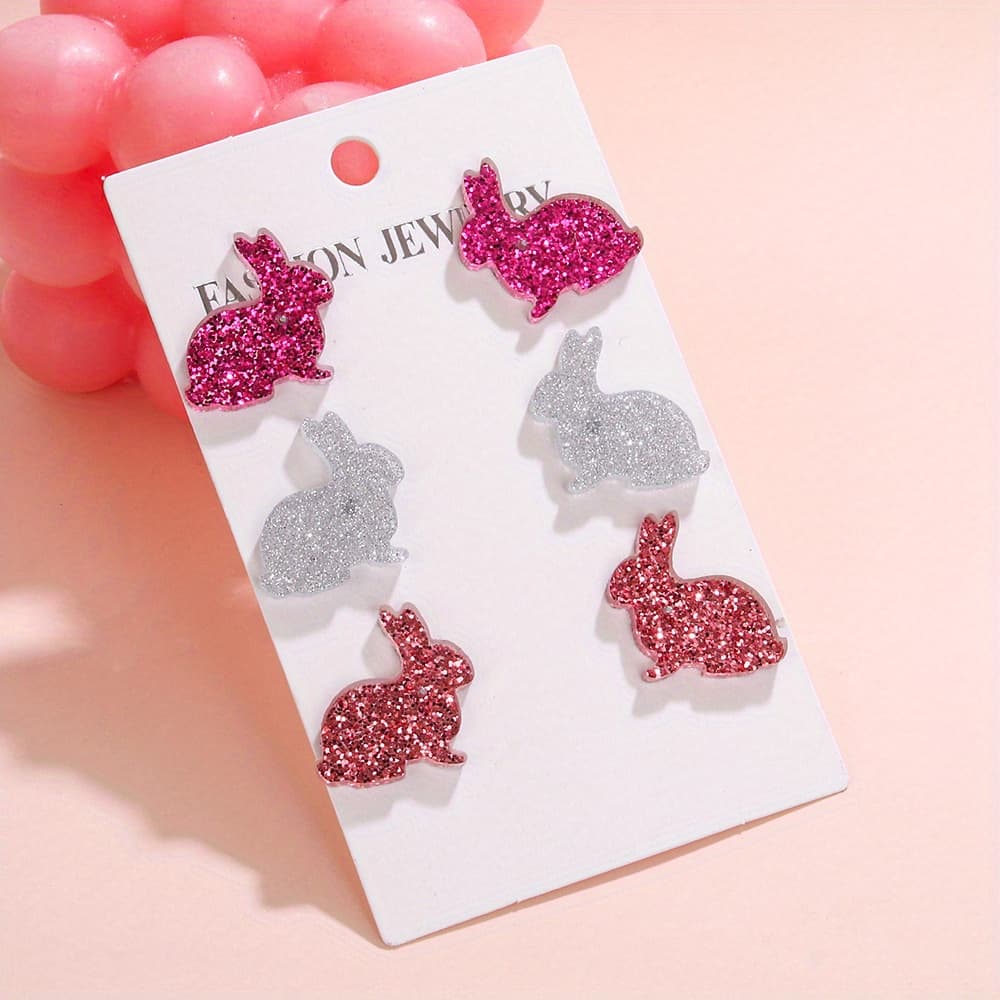 TEMU 3pcs Set, Easter Acrylic Fine Silvery Rose Ear Studs