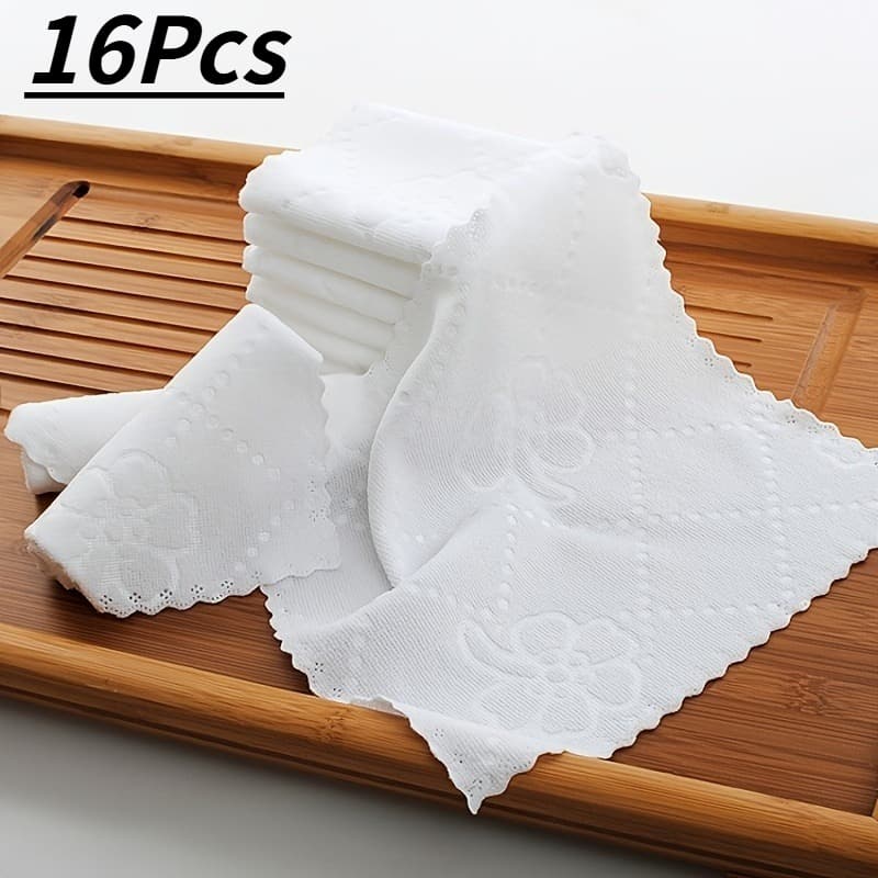 TEMU 16pcs White Printed Thick Towel | Hand Towel, Hand Towel, Cleaning Cloth, Quick Drying And Absorbent, Thanksgiving Gift , Microfiber, Cartoon Theme, Fabric