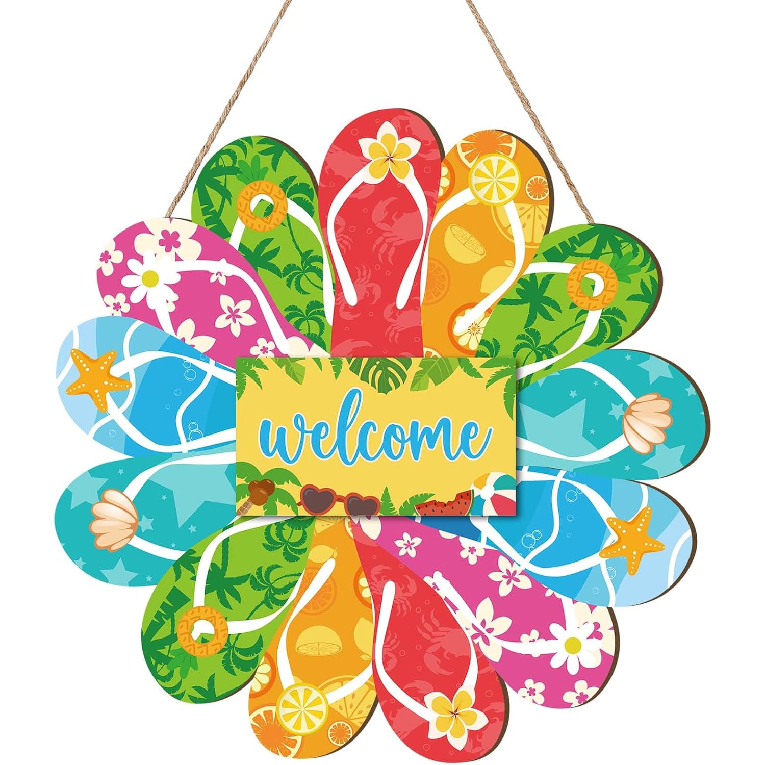 TEMU 2d Flat - 2d Plane, 1pc, Summer Hanging Sign In Of A Sandal, Welcome Wooden Door Sign With Rope, Rustic Wall Decoration For Summer Courtyard, Indoor And Outdoor Front Door Decor