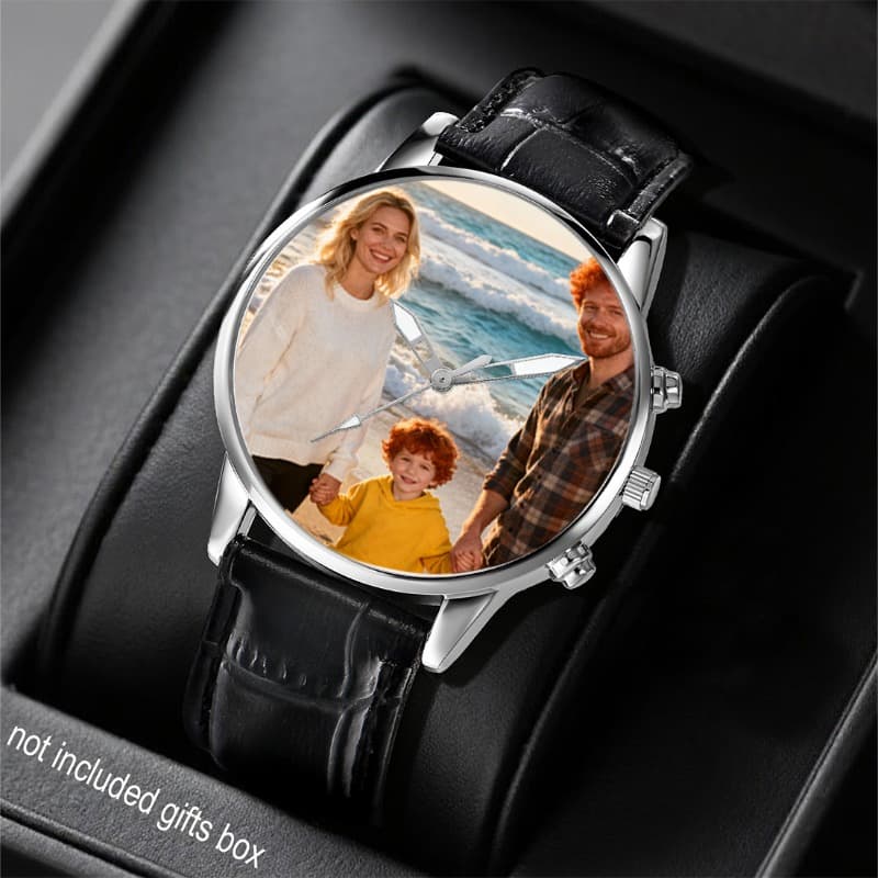 TEMU 1pc Personalized Photo/text Watch - Photo Back And Face, Quartz Movement Luxury Watch With Name/number/logo, Photo Personalization, Unisex For Men And Women, (weddings, Birthdays, ) - Elegant