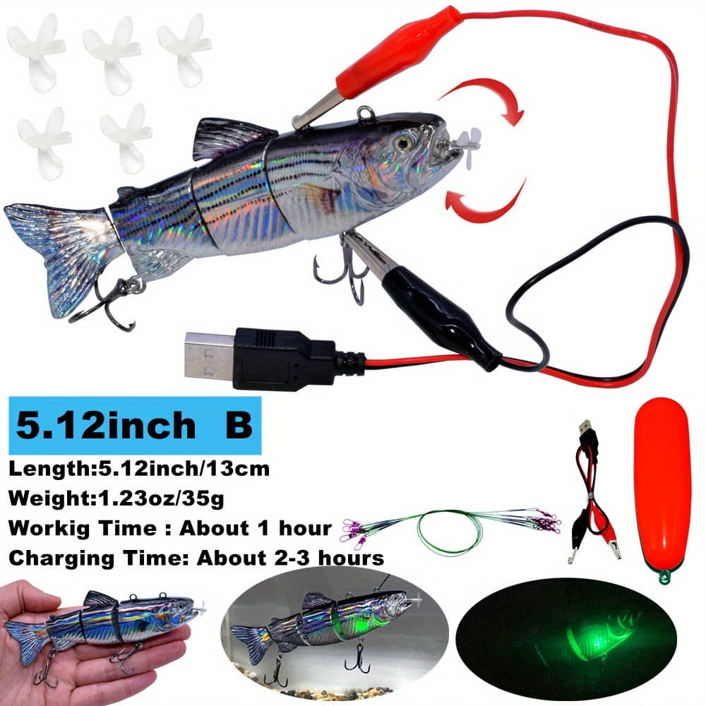 TEMU Fishing Lures Electric Bait Swimbait Usb Rechargeable Bait Automatic Swimming Trout Lifelike Fish Crankbait For Catfish Fishing Tackle