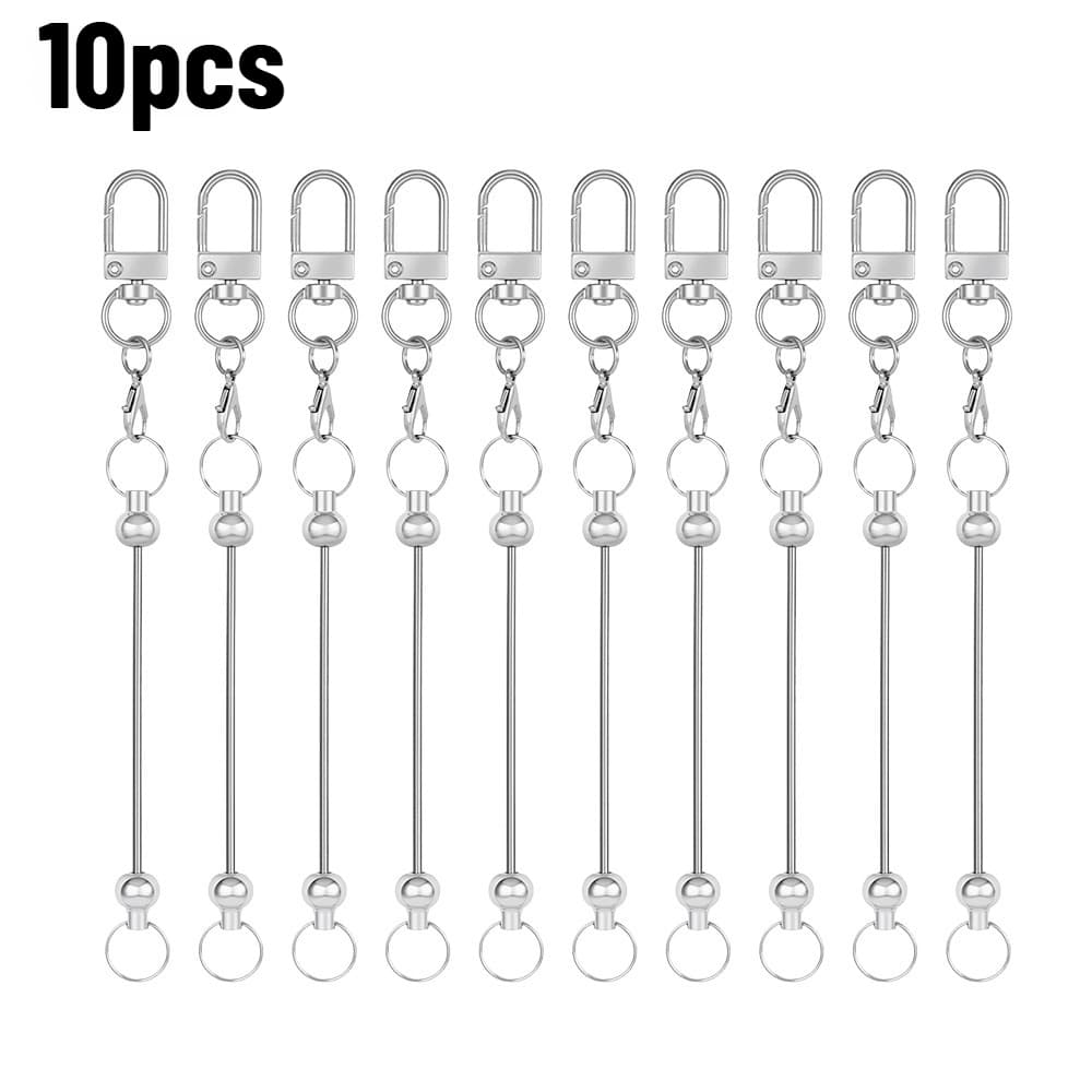 TEMU 10pcs Classic Handmade Keychain Sets For Women 15mm Silvery Chain Long Pendants Portable Keychains And Making Craft Supplies For Beading