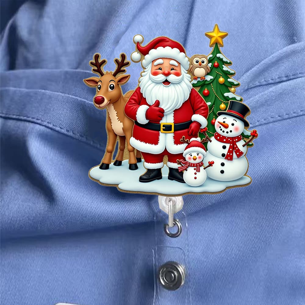 TEMU 1pc 2d Flat Retractable Badge Reel Accessories Cute Funny Santa Claus And Reindeer Design For Office School For Nurse Teacher Christmas Gifts 2d Flat