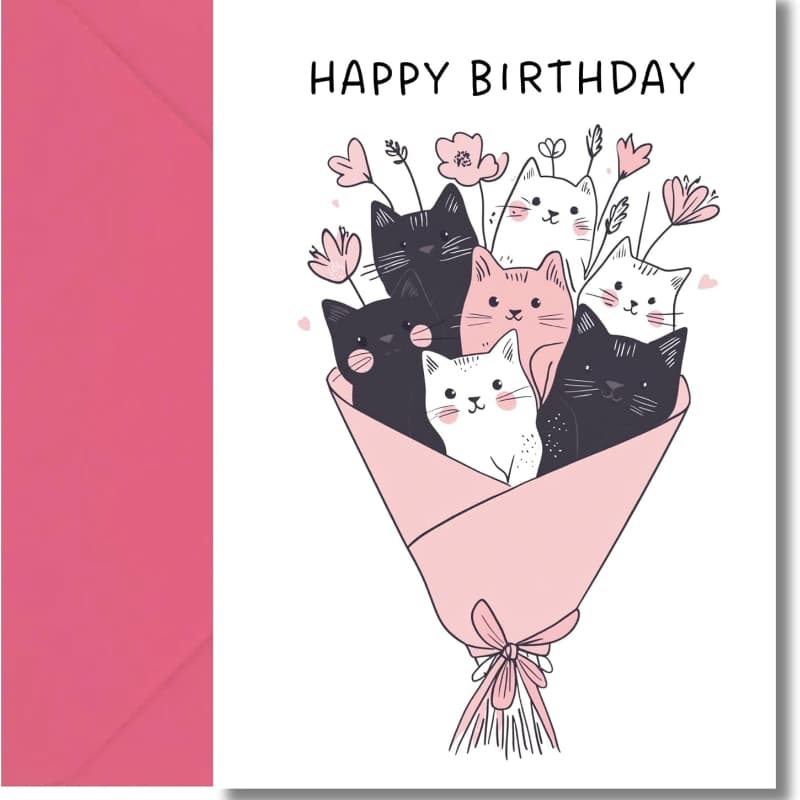 TEMU Cat Birthday Card For Women Cute Bouquet Design Perfect For Mum Lover Owner