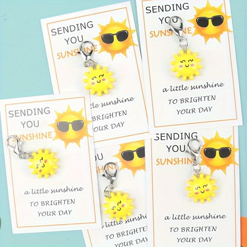 TEMU 20pcs (10 Keychains+10 Cards) Sun Keychain Mini Bag Pendant Accessory Pocket Gift With Sun Greeting Card Suitable For To Family, , Colleagues, Employees, Encouragement