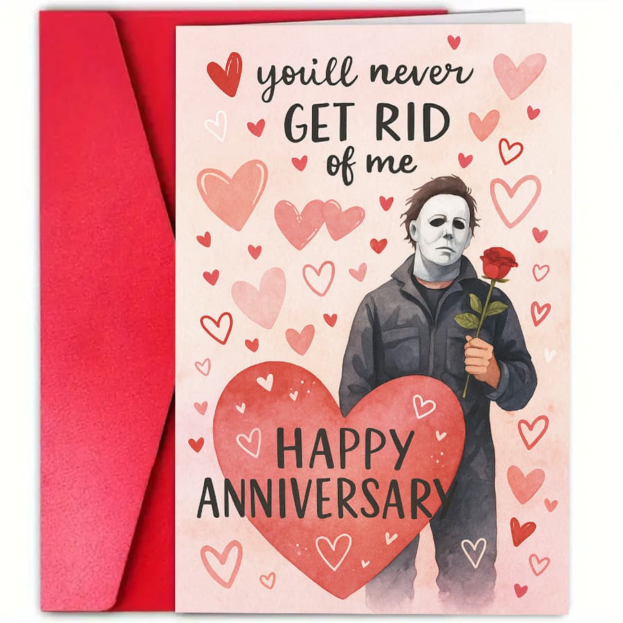 TEMU A Single Unique Anniversary Card Featuring A Humorous Horror Theme, Perfect For Couples Who Dark Humor. An For Celebrating Anniversaries And Romantic Gifts